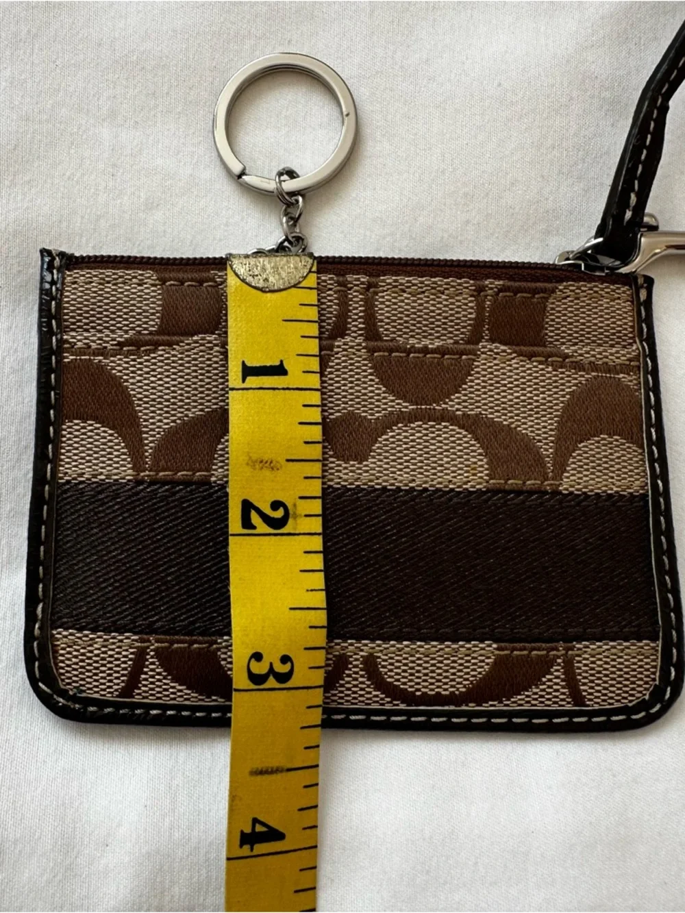 Coach Signature Brown Tan Mini Skinny Canvas ID Wristlet Cardholder